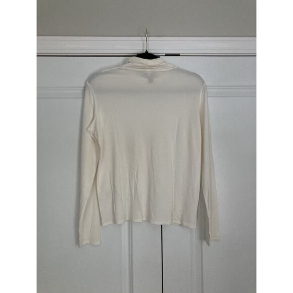 Eileen Fisher Stretch Silk Jersey Scrunch Neck Top Turtleneck Cream Small - Picture 7 of 11